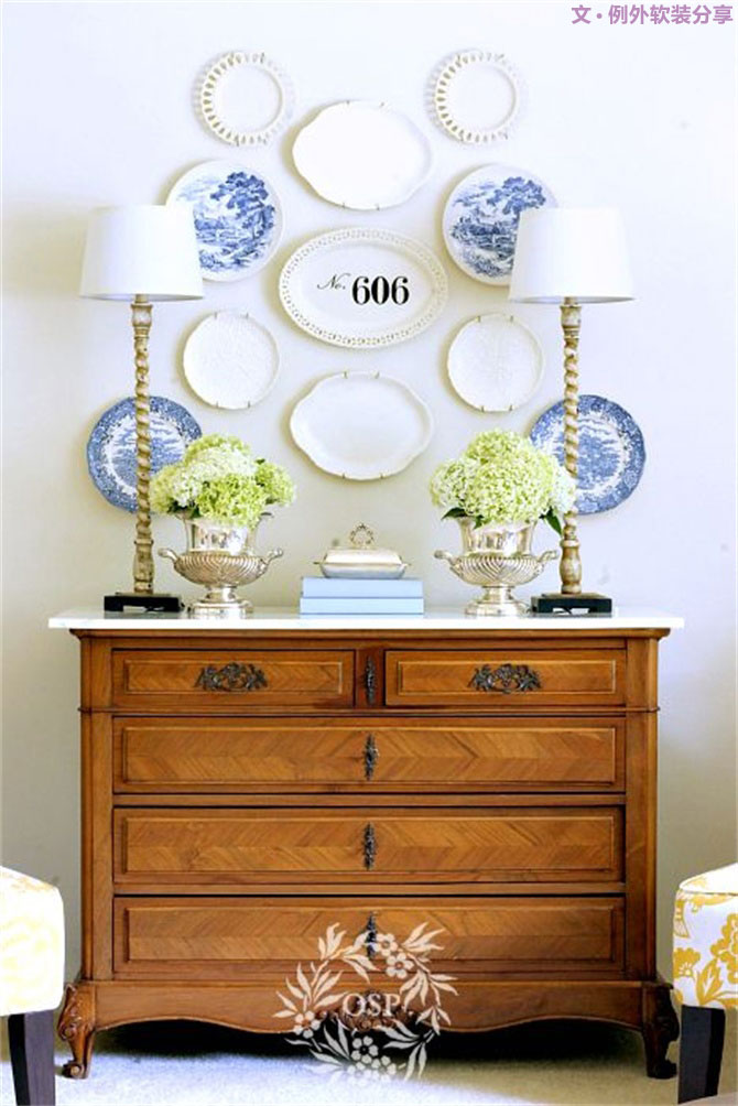 室內(nèi)軟裝設計瓷盤從飯桌跑到墻上啦！-別墅設計,軟裝設計,室內(nèi)設計,豪宅設計,深圳例外軟裝設計公司