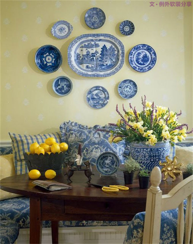 室內(nèi)軟裝設計瓷盤從飯桌跑到墻上啦！-別墅設計,軟裝設計,室內(nèi)設計,豪宅設計,深圳例外軟裝設計公司